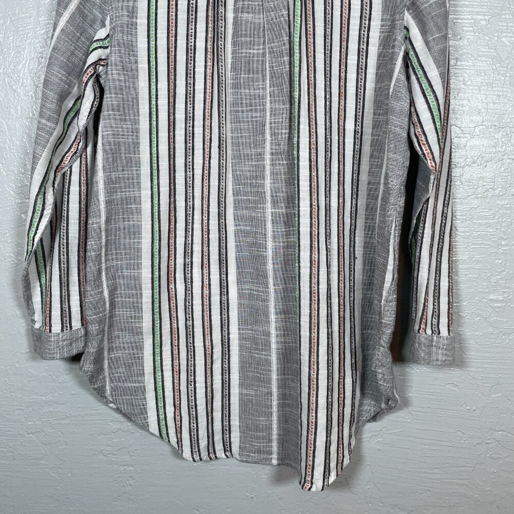 Soft Surroundings Women M Aruba Tunic Blouse Striped Embroidered Floral Boho - Picture 7 of 9